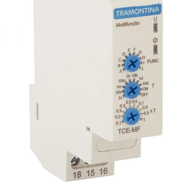Relé Temporizador Multifunção 24-240V 0,1s a 10d AC/DC 8A AC-1 ou 2A AC-15 Tramontina