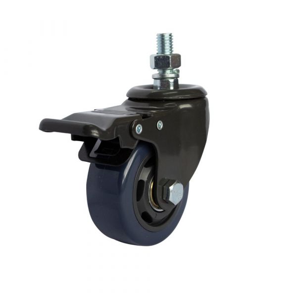 Rodízio Carbon Blue 312 Espiga Rosca Giratória com Freio 70Kg Colson