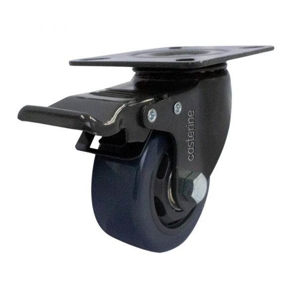 Rodízio Carbon Blue 312 Placa Giratória com Freio 70Kg Colson