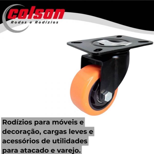 Rodizio Placa 312 Amarelo Sem Freio Giratório Roda Polipropileno 60Kg Colson 