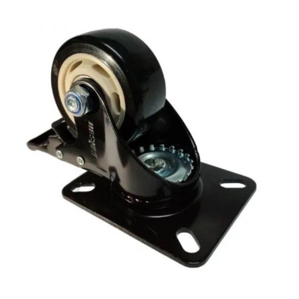 Rodizio Placa 312 Preto Com Freio Giratório Roda Polipropileno 30Kg Colson