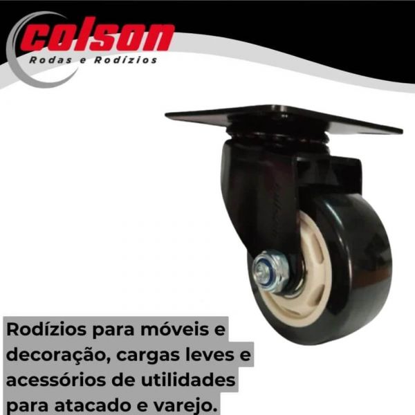 Rodizio Placa 312 Preto Sem Freio Giratório Roda Polipropileno 70Kg Colson