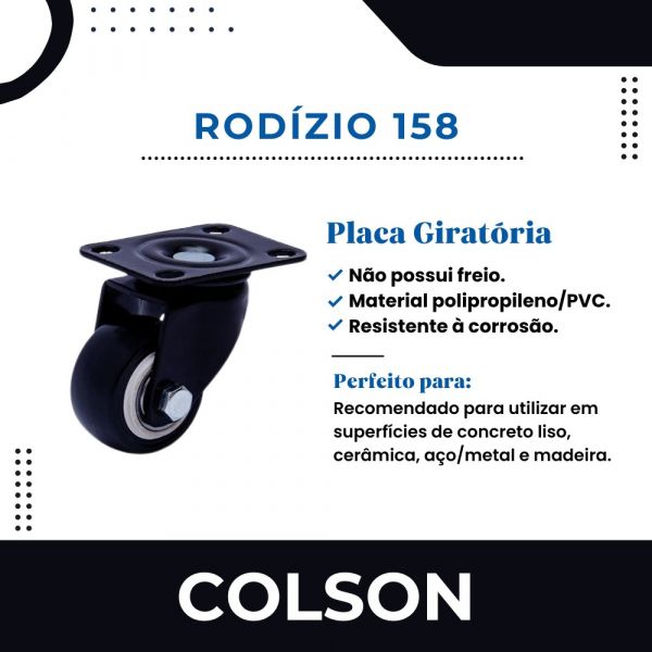Rodizio Placa Giratória Sem Freio Preto 158 Colson