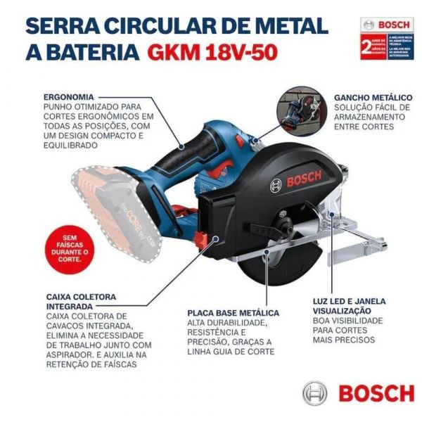 Serra circular a Bateria Bosch GKM 18V-50, 18V Sem Bateria com disco