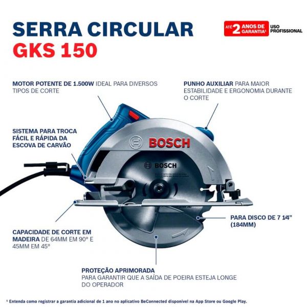 Serra Circular Bosch GKS 150 1500W 220V 1 Disco e guia