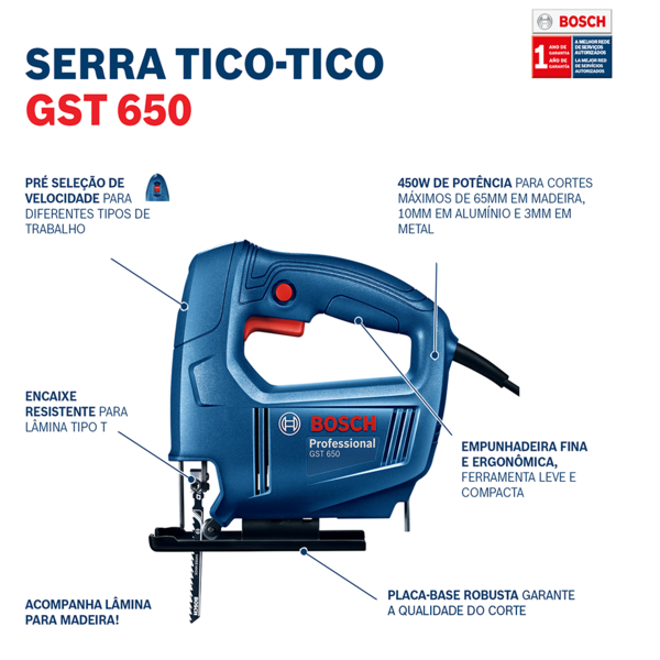 NÃO CADASTRAR Serra Tico-Tico GST 650 450W 220V, com 1 Lâmina Bosch