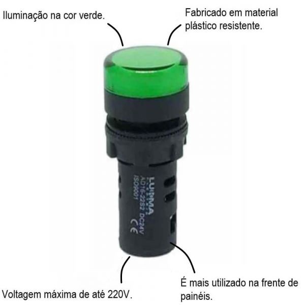 Sinaleiro Led Verde 220v Lukma