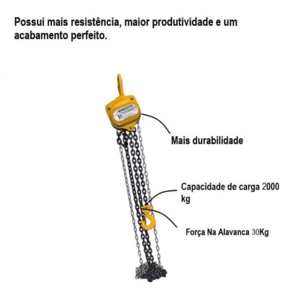 Talha Manual De Corrente 2 Tonelada Elevação 3MT Manegotti