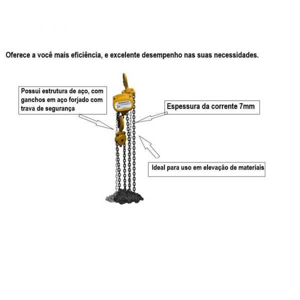 Talha Manual De Corrente 3 Toneladas Elevação 3 Metros Manegotti