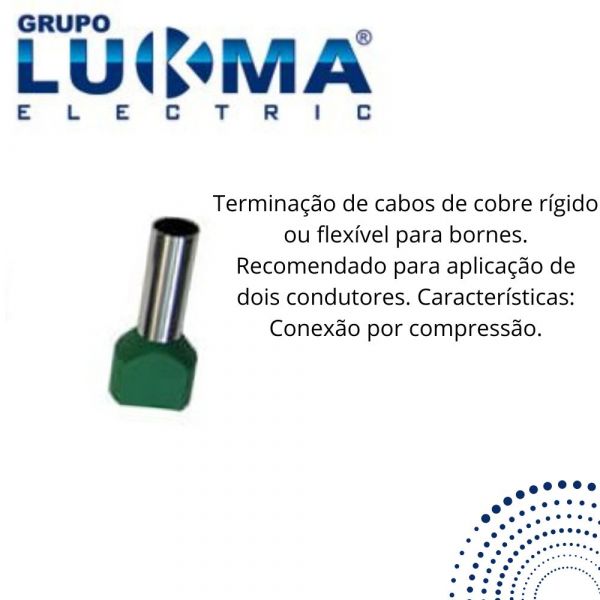 Terminal Tubular Duplo Ilhos 6,0mm Verde Lukma