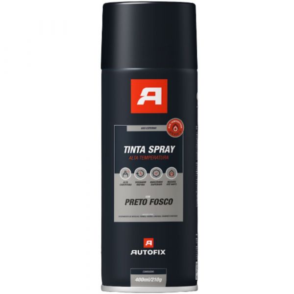 Tinta Spray Preto Fosco Alta Temperatura 400ml Autofix