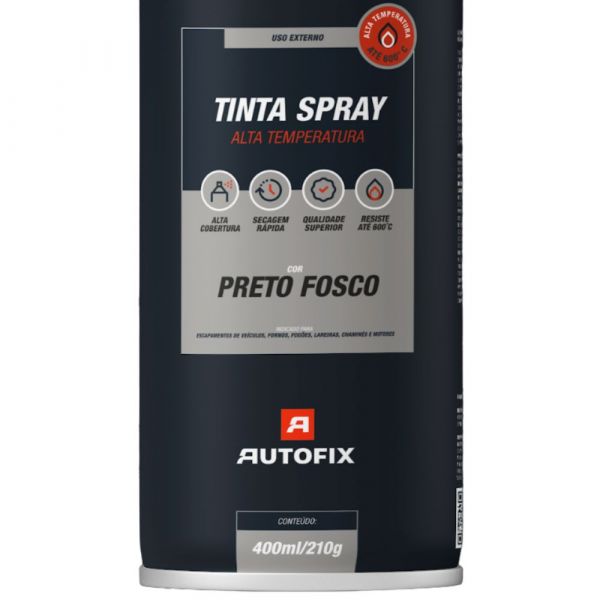 Tinta Spray Preto Fosco Alta Temperatura 400ml Autofix