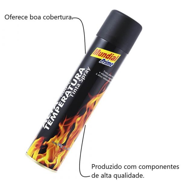 Tinta Spray Preto Fosco Alta Temperatura 400ml Mundial Prime