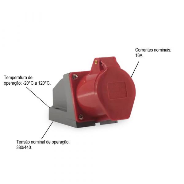 Tomada Fixa 2P+T 16A 380V Vermelha 9H Soprano