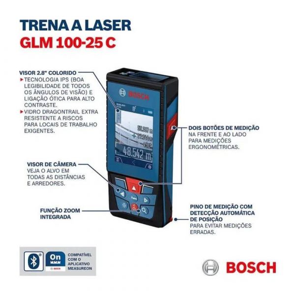 Trena laser Bosch GLM 100-25 C alcance 100m com Bluetooth