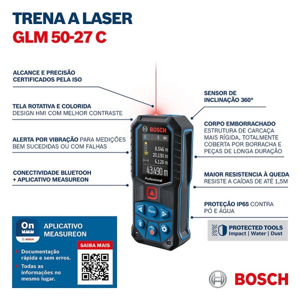 Trena Laser Verde Bosch GLM 50-27 CG com Bluetooth Bosch