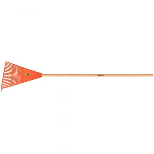 Vassoura Plástica Laranja com 18 Dentes e Cabo de Madeira 120cm Tramontina