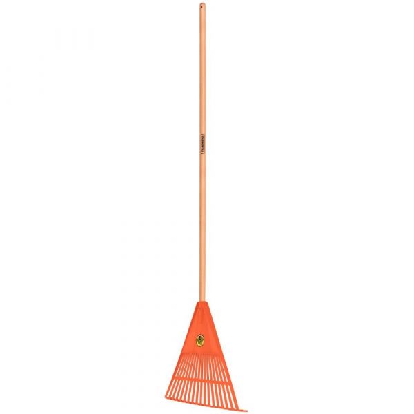 Vassoura Plástica Laranja com 18 Dentes e Cabo de Madeira 120cm Tramontina