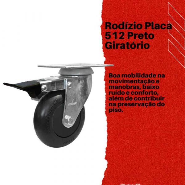 Rodízio Placa 512 Preto Giratório com Freio Roda Polipropileno 100kg Colson